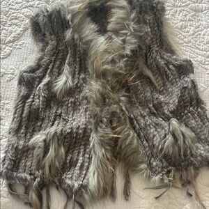 Hand Crafted Gray soft Fur Knit Vest
